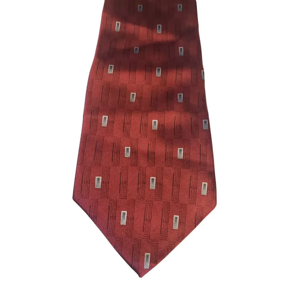 Barrington Mens Tie Necktie Designer Luxury Burgundy Black Blue Geometric‎